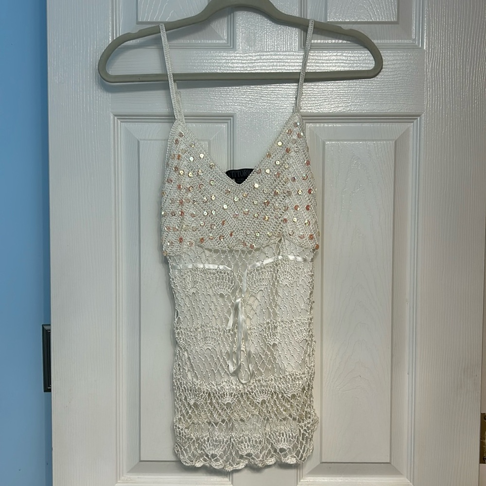 Vintage white crocheted top, large
